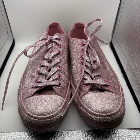 Converse All Stars Shoes - Converse Chuck Taylors All Over Metallic Pink Glitter Low-Top Lace Up Sneakers